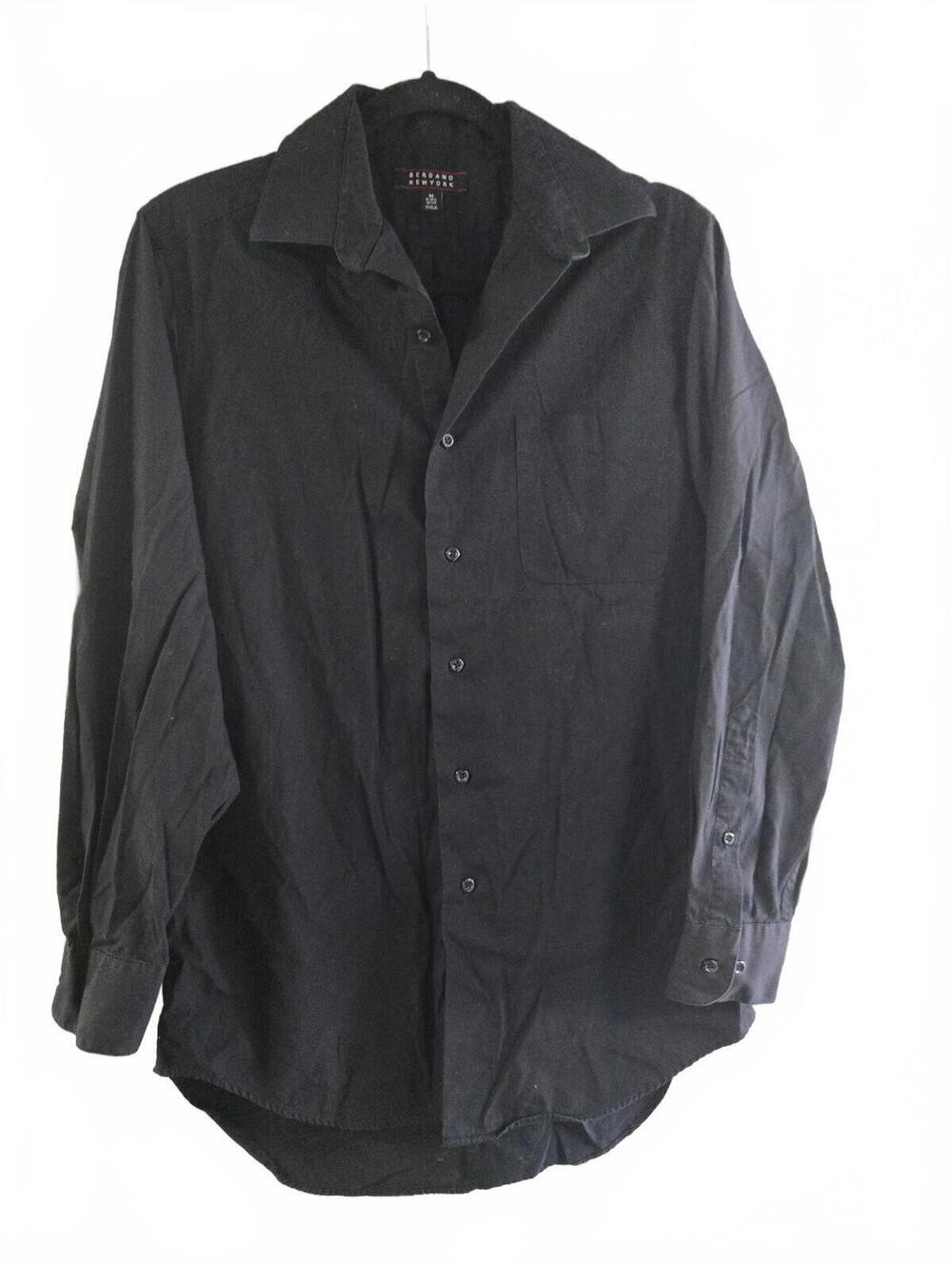 Bergamo New York Men's Black Button-Up Dress Shirt Medium
